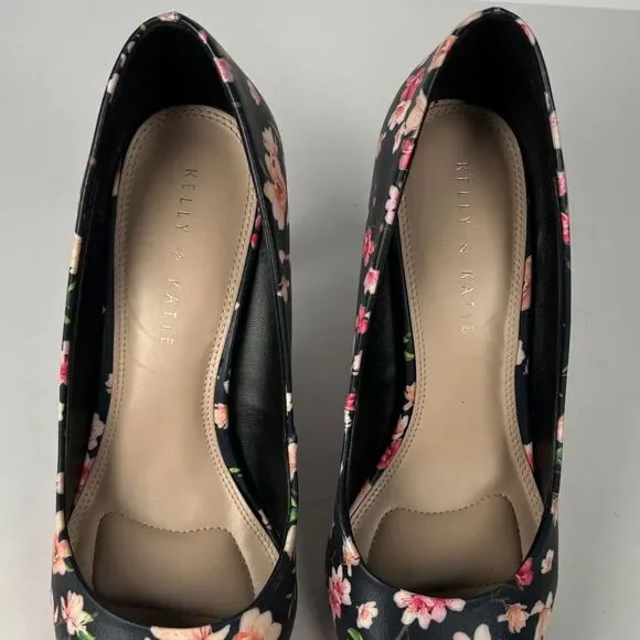 Kelly & Katie Sz 10 Navy Astivia Floral Pumps Heels Flowers Spring Pumps - Picture 4 of 11